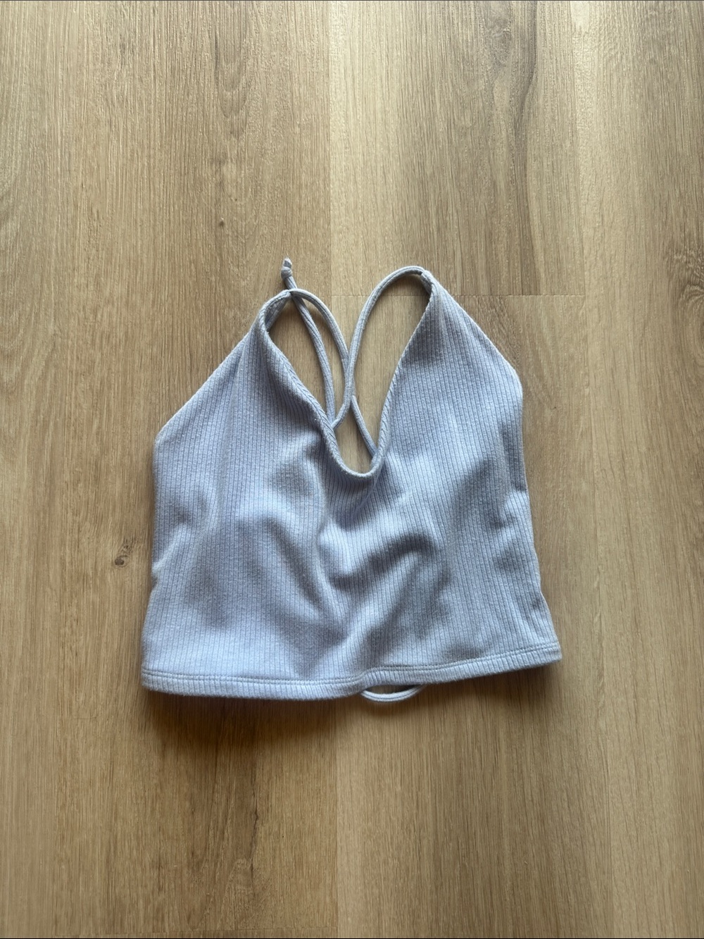 Blue Ribbed Halter Going Out Top